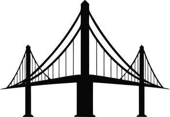 Silhouette of suspension bridge cables, with white background.