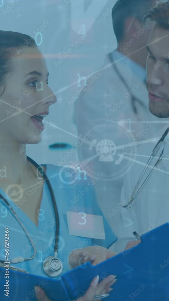 Poster animation of networks and data processing over doctors