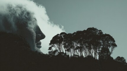 Misty mountain face and trees