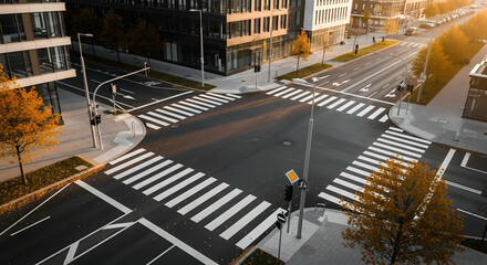 Urban Crossroads Aerial View Of City Intersection In Autumn Season