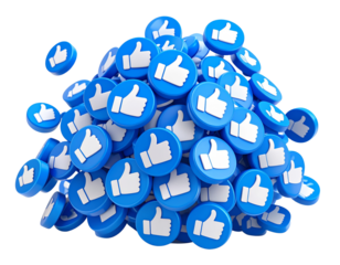 Stack of Social Media Like Buttons – 3D Rendered PNG on Transparent Background