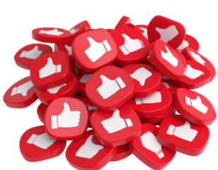 Stack of Social Media Like Buttons – 3D Rendered PNG on Transparent Background