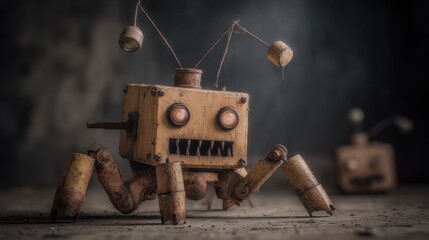 Rusty robot toy on a floor
