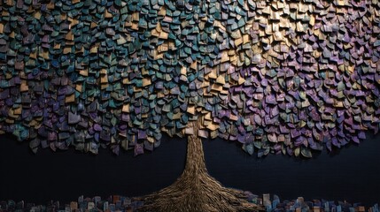 Colorful mosaic tree artwork