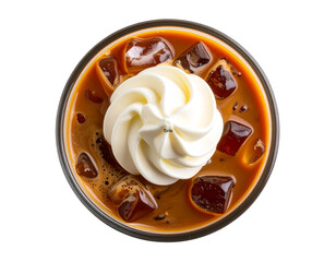 Title - Top-Down View of Iced Coffee with Swirled Cream in Clear Glass – Transparent PNG