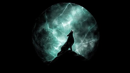 Wolf howling at moon, vibrant energy
