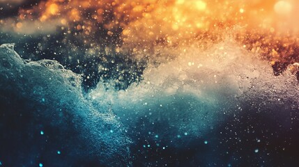 Obraz premium Abstract background with blue and orange colors and sparkling lights.