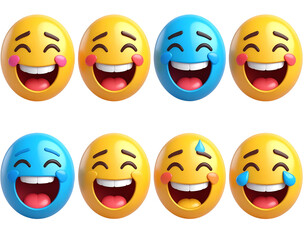Fototapeta premium 3D Emoji Reactions Pack – Laugh, Love, Cry – Transparent Background PNG