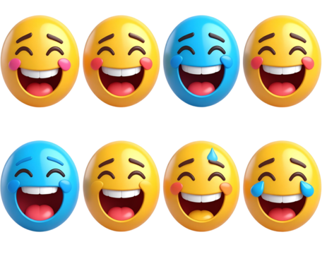3D Emoji Reactions Pack – Laugh, Love, Cry – Transparent Background PNG - Powered by Adobe