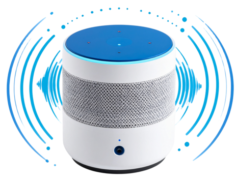 Voice Assistant Smart Speaker with Waves – PNG on Transparent Background