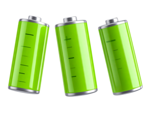 Battery Icons Showing Charge Levels – Isolated on Transparent Background PNG Set