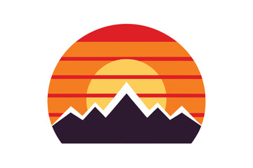 Retro Mountain Landscape Graphic with Sunset Hues a Vintage Inspired Design Featuring Mountain Peaks Silhouetted Against a Striking Sunset Backdrop Evoking Nostalgia and a Sense of Adventure
