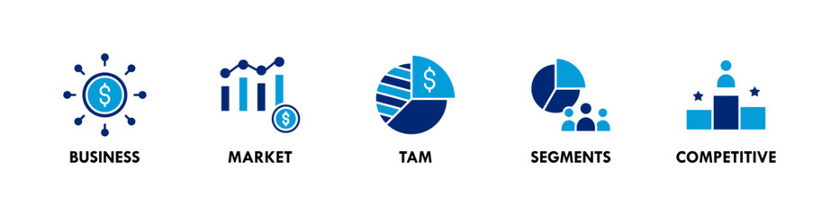 Pitch Deck banner web icon illustration concept with icon of business, market, tam, segments, and competitive