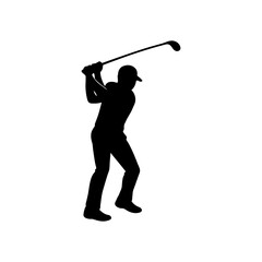 Golfer Swing Silhouette Vector – Man Playing Golf in Action Pose