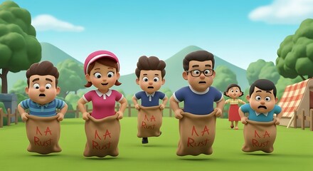 Family Fun Hilarious Sack Race Adventure Animation