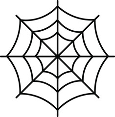 Simple black and white line drawing of a spiderweb, symmetrical and centered.