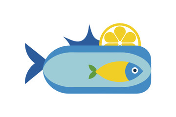 A Stylized Fish Illustration Featuring Abstract Shapes and Bold Colors, Suggesting Modern Design and Culinary Themes with a Touch of Mediterranean Influence and Whimsical Undertones