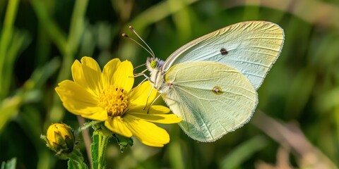 A delicate butterfly resting on a vibrant flower in a sunlit meadow