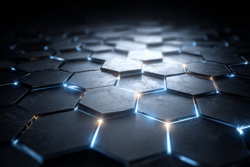 Shield Pattern Background in Matte Titanium. Hexagonal Protective Armor Texture with Subtle blue Energy