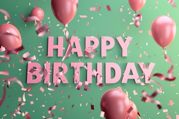 Happy Birthday typography with balloons and confetti, Ai Generated