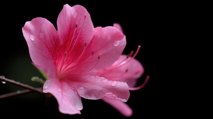 Close-Up of Dew-Kissed Pink Azalea Flower on Dark Background