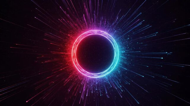 Abstract Neon Ring Exploding in Space