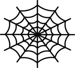 A symmetrical black outline of a spider web against a white background.