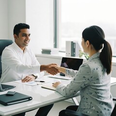 Businesspeople shaking hands after a successful meeting or interview agreement concept