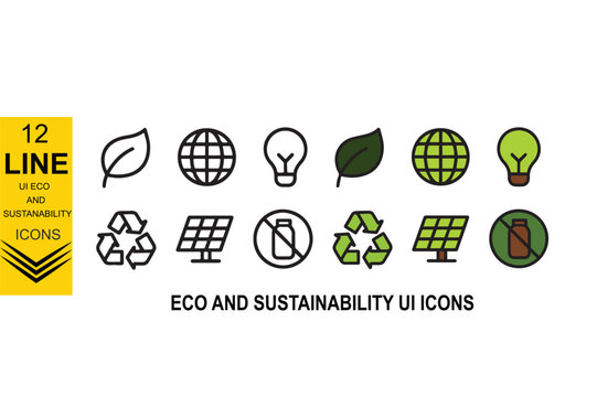 Eco and Sustainability UI Icon Set – Minimal Line Vector for Green Apps