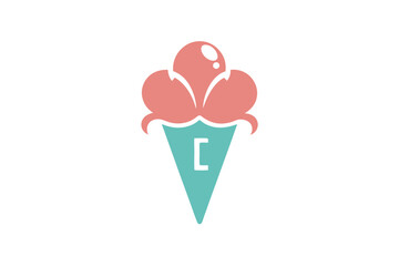 Minimalist Ice Cream Cone Logo Featuring Pink Scoops and a Teal Cone with a Stylish White 