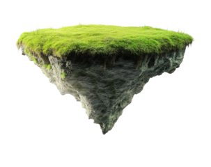 Isolated floating island with grass and rock