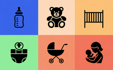 Essential Baby Icons Nursery, Feeding, and Care Symbols