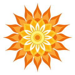 Sun-inspired mandala with glowing, swirling petals and a bright, radiant aura.