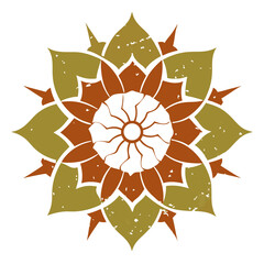 An aged, abstract mandala with weathered textures and muted tones, rich with historic detail.