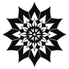 A complex monochromatic mandala with sharp floral tips, showcasing structured elegance and harmony.