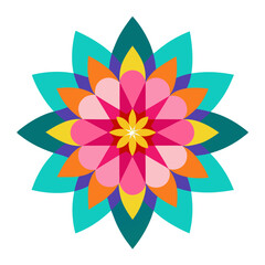 A floral mandala adorned with intricate petal designs and swirling patterns, reminiscent of decorative lacework.