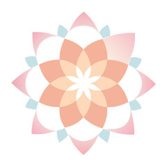 - A gentle, floral mandala with dreamy, translucent hues, appearing as a harmonious bloom floating in a serene, light-filled space.