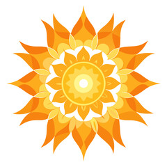- A mandala formed of sun-like patterns, emitting a glowing, radiant aura with swirling petal shapes and luminous intensity.