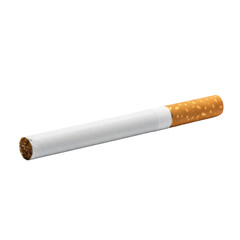 A single, unlit cigarette with a white paper body and a brown filter. Often associated with smoking, addiction, or health risks.