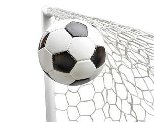 Soccer ball about to go through a net