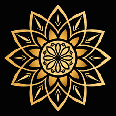 Golden Petal Mandala on Black Canvas Reflecting Harmony