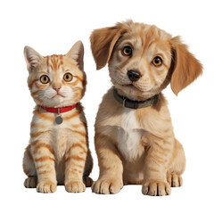Adorable domestic pets puppy and kitten together cute pets companion isolated on transparent background