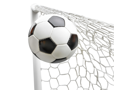 Soccer ball about to go through a net