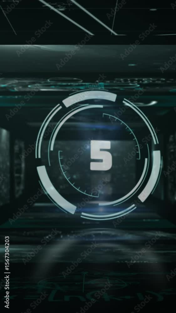 Aufkleber animation of scope with countdown, mathematical equations and data processing