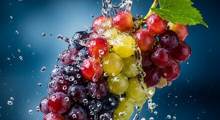 Ripe Grapes Washed With Water red grapes green grapes