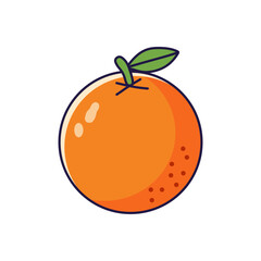Simple cartoon illustration of a fresh, vibrant orange fruit with a green leaf. Healthy eating, fruit, and natural food concept.