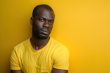 Obraz premium Portrait of a young african american man against yellow background, Ai Genrated