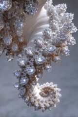 Fractal helix of glowing diamonds with intricate sparkling details and smooth spiral structure, creating mesmerizing and elegant visual effect in soft light