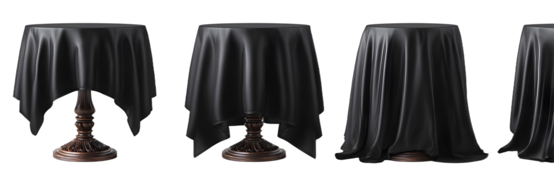 Elegant Black Table Covers on Isolated Transparent Background