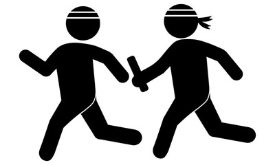 リレー競技でバトンを渡す人たちのピクトグラム